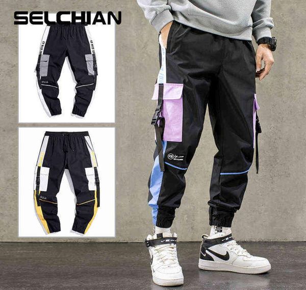 

hip hop ribbons cargo pants men joggers streetwear 2021 fashion elastic waist s casual trousers sweatpants g12177642095, Black