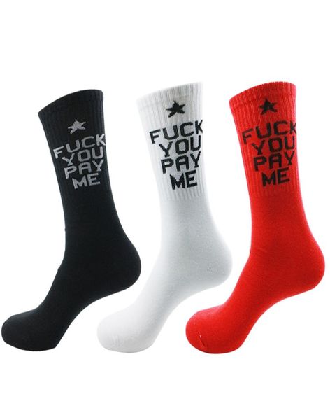 

new harajuku tide brand long socks men for you pay me letter word menwomen cotton street skateboard socks 7863929, Black