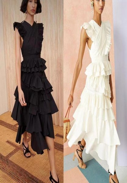 

have label us brand women dress sleeveless vneck ruffles pleated ball gown vintage evening wear3407152, White;black