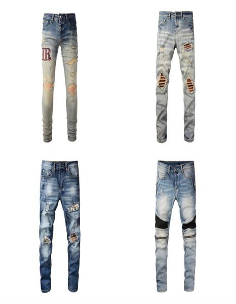 

men black ripped jeans baggy designer pants for middle waist slim fit leopard patch long light blue printing cotton selfcultivati5913743