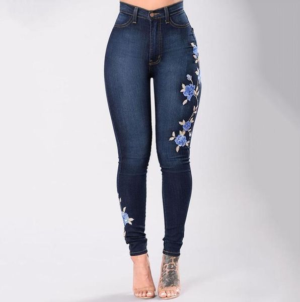 

womens new arrival flower embroidered jeans fashion women quality denim pant blue slim jeans2862918