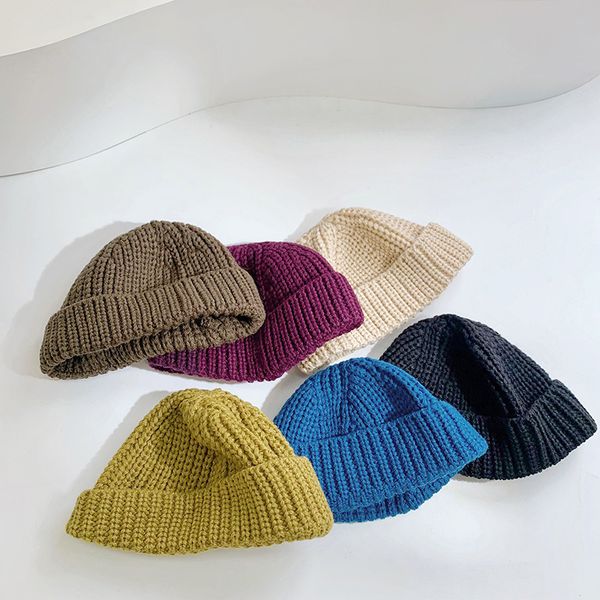 

m617 new autumn winter baby kids knitted hat solid color children skull beanies caps boys girls warm hats, Yellow