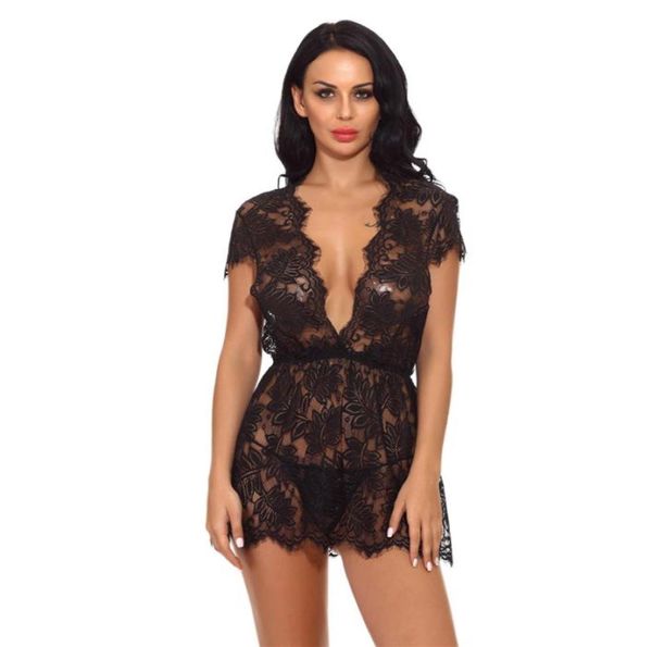 

ladies lace nightgown female nighty sleeping dress vintage vneck sleepwear night gown for women nuisette xxl underwear2046801, Black;red