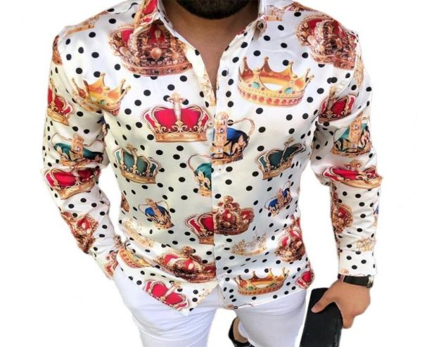 

men039s tshirts 2021 autumn men casual shirt eyecatching dot crown print turndown collar single breasted long sleeve male to2426717, White;black