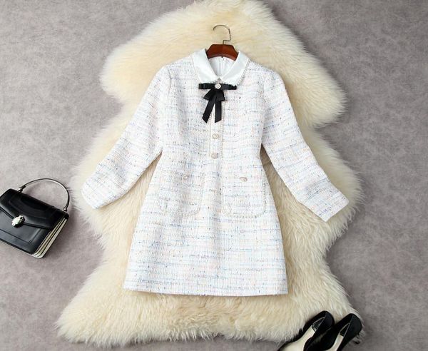

european and american women039s clothing winter 2022 new long sleeve peaded lapels and bow ties fashionable tweed dress6933418, Black;gray