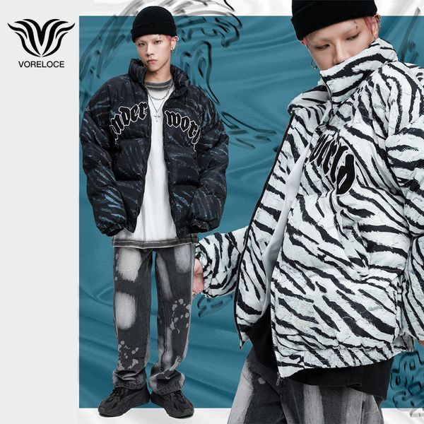 

men's down parkas arrival zebra pattern men's coatharajuku y2k winter coat loose korean version oversize parkas couple cotton coat, Black