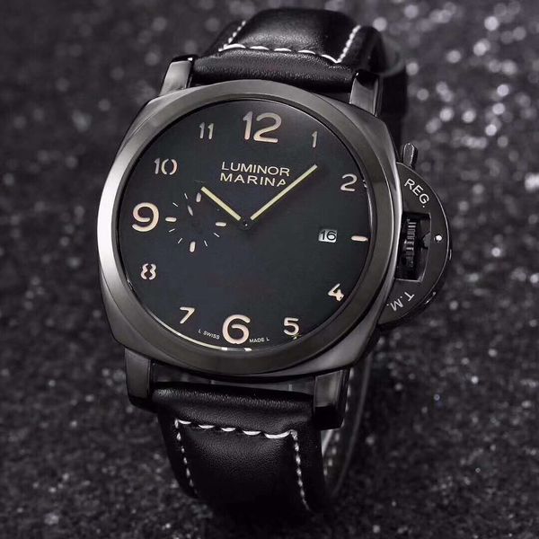 

paner 2023 luxury chronograph clock designer watches quartz watch men's stainless steel case watch black leather band pam 014, Slivery;golden