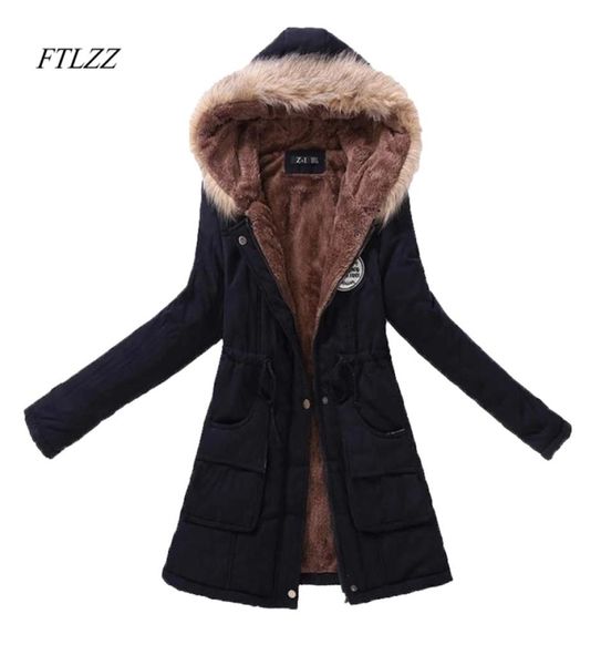 

ftlzz new autumn winter women jacket cotton padded casual slim coat emboridery hooded parkas ps size 3xl wadded overcoat 2011024324791, Black
