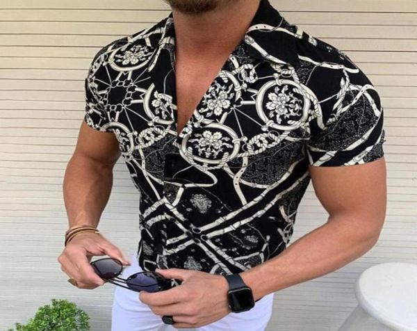 

men039s casual shirts 2021 summer european american slim shirt fashion printed cardigan short sleeve clothing3105461, White;black