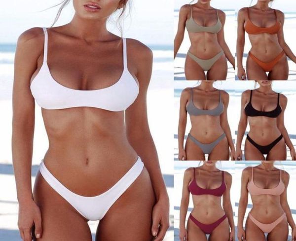 

high elastic womens bikini set swimsuit padded push up bra thong bathing suit fashion eyecatching wireless beachwear suits w7612274, White;black