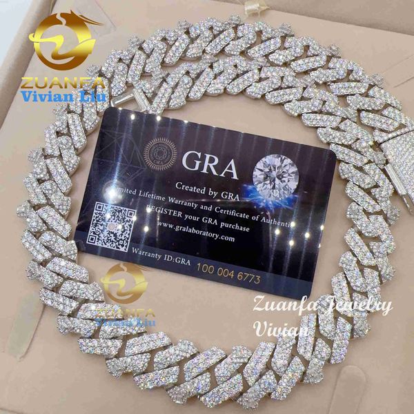 

luxury hip hop jewelry iced out vvs moissanite 925 sterling silver diamond cuban link chain