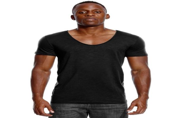 

scoop neck t shirt for men low cut deep v neck wide vee tee male tshirt invisible undershirt slim fit short sleeve y2006119598604, White;black