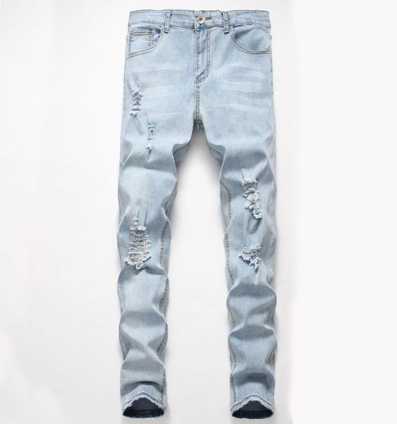 

men039s jeans mens biker vintage style male hole distrressed slim fit denim casual trousers light blue pants asian size3350898