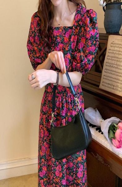 

casual dresses alien kitty summer puff sleeves ol all match long printed florals short femme streetwear vestidos3574603, Black;gray