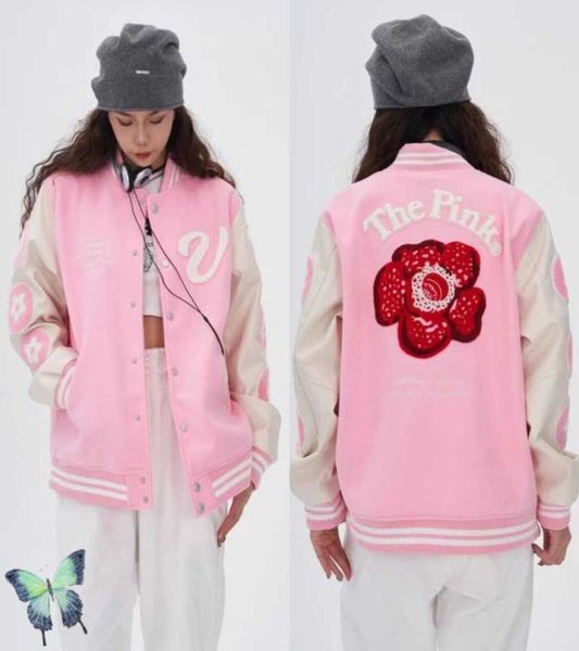 

men039s jackets vandythepink the wizard of oz stand collar embroidered rose leather sleeve patchwork baseball jacket t2212027341716, Black;brown