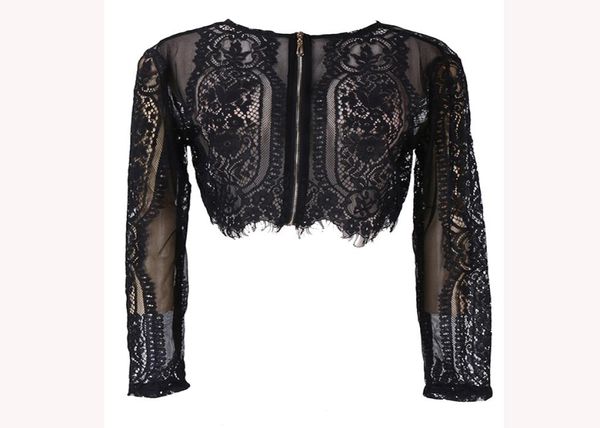 

spring summer black lace women hollow out shirt long sleeve blouse lady office lady5937116, White