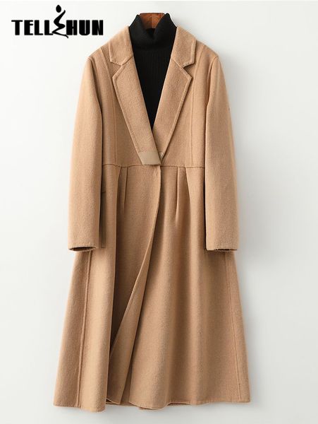 

womens wool blends autumn woolen coat women overcoat long jacket casual fashion windbreaker outerwear female vintage lapel streetwear 230818, Black