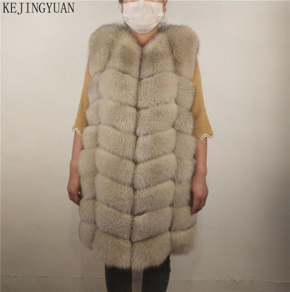 

kejinyuan real fur fox long vest natural raccoon waistcoat silver fox jacket woman winter warm natural sleeveless 2012084306549, Black