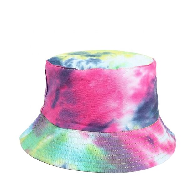 

summer cotton reversible bucket hat print double-side-wear sunhat for women men wide brim fisherman fun tie dye bucket hat, Blue;gray
