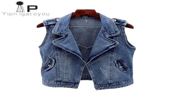 

summer denim waistcoat for women vest moto biker short female vest korean vintage jeans vests sleeveless cardigan ladies jacket1648006, Black;white