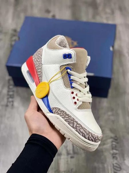 

exclusive jumpman 3 basketball shoes white red blue cement man/woman sport sneaker with original box fast delivery