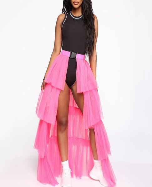 

skirts 4 layers mesh maxi skirt women waist buckle tutu solid color ball gown for festival party jupe faldas largas mujer7661984, Black