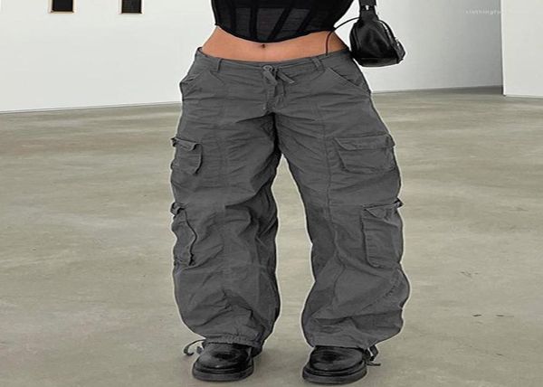 

women039s pants vintage overalls cargo baggy jeans women fashion 90s streetwear pockets wide leg high waist straight y2k denim 3498499, Black;white