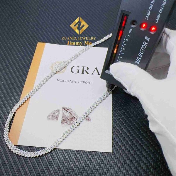 

pass diamond tester hip hop iced out 5mm width one row 925 sterling silver d vvs moissanite cuban link chain necklace