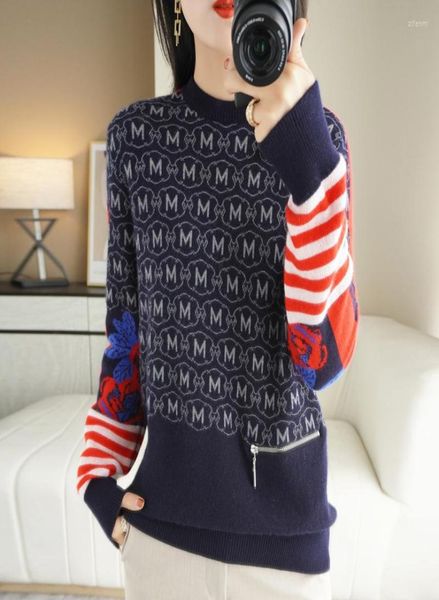 

women039s sweaters autumn and winter sweater women39s color matching fashion semihigh round neck knitted bottoming shirt lo7512013, White;black