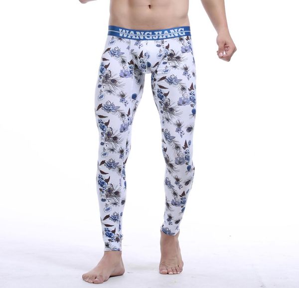 

winter men039s warm long john pants cotton thermal tights slim floral print men thermal underwear pouch man warm leggings 4618976, Black;white