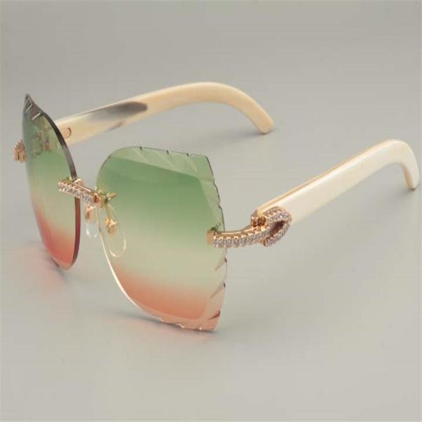 

direct selling high-end diamond sunglasses 8300817-a pure natural white horns mirror legs decorative sunglasses size 56-18-140mm305k, White;black