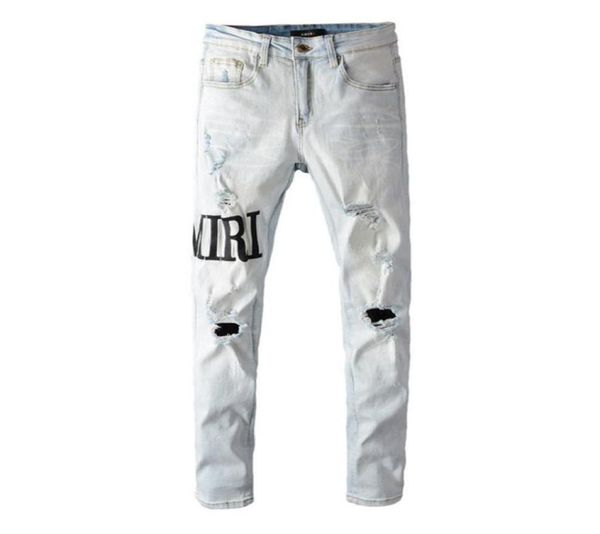 

2021 mens designer jeans distressed ripped biker slim fit motorcycle denim for men s fashion jean mans pants pour homm7757820, Blue