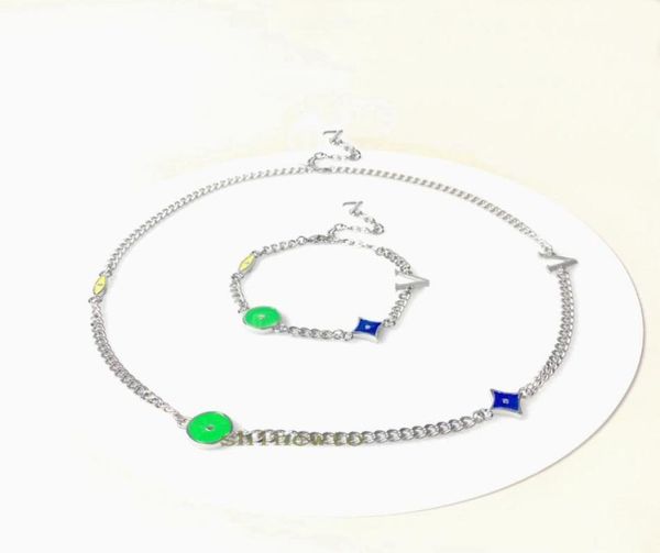

europe america fashion sunrise necklace bracelet men silvercolour hardware engraved v letter crystal glass lacquer pendant jewelr3548095, Silver