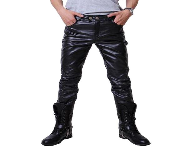 

whole2016 hip hop mens leather pants faux leather pu material 3 colors motorcycle skinny faux leather outdoor pants5478453, Black