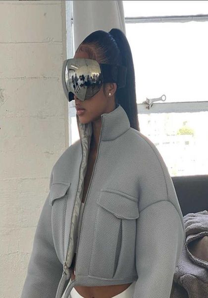 

mesh plaid autumn spring coat women trend turtleneck zipper pocket crop jacket solid slim drawstring female outerwear y08272964282, Black;brown