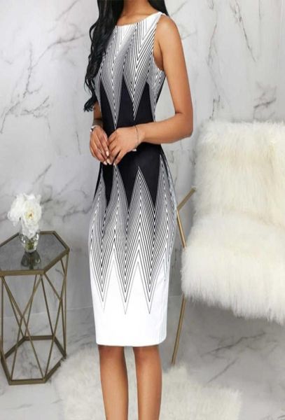 

sleeveless summer gray dress for women o neck slim office ladies dress print vestidos vintage elegant party bodycon dress x07059237070, Black;gray