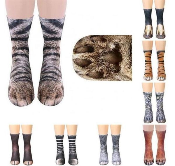 

new cartoon 3d print animal foot socks hoof paw feet crew socks digital simulation tiger dog cat sock7999197, Black