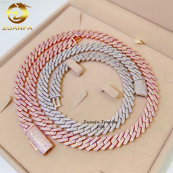 

hip hop 2 rows stones 12mm rose gold silver 14k iced vvs diamond moissanite cuban link chain