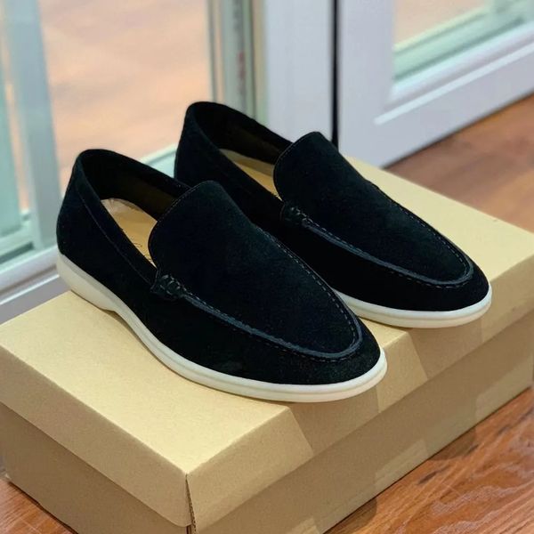 

lp piana couples shoes summer walk charms embellished suede loafers moccasins genuine leather casual slip on flats men luxury designer dress, Black