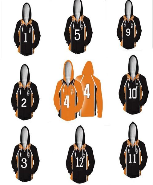

anime haikyuu hoodie sweatshirt jacket cosplay 3d print coat haikyuu karasuno high school volleyball club hinata shoyo costume4697809, Black