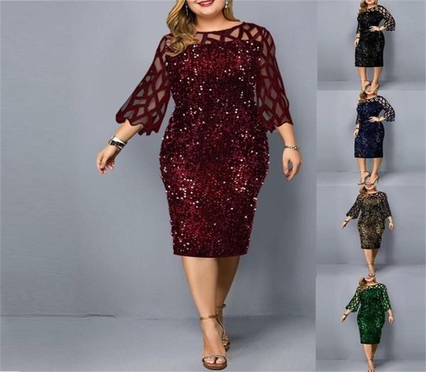 

plus size clothing for women midi dress mother bride groom outfit elegant sequins wedding cocktail party summer 5xl 6xl 2204182643651, Black;gray