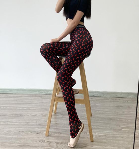 

streetwear pencil pants women blingbling shiny high waist stretch ice silk print moon leggings sweatpants pantalon femme q8 y200413776131, Black;white