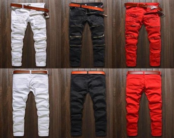 

ebaihui trendy mens fashion college boys skinny runway straight zipper denim pants destroyed ripped jeans black white red jeans h4232399, Blue