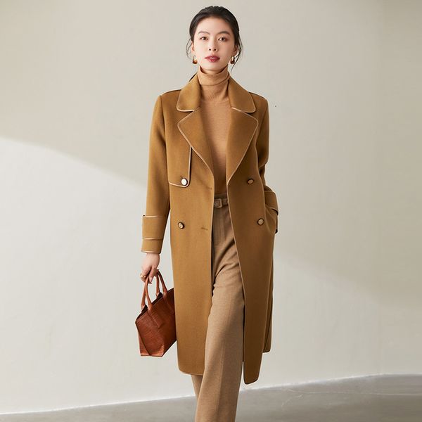 

womens jackets autumn winter temperament style doublesided cashmere coat casual loose wool woolen 230818, Black;brown