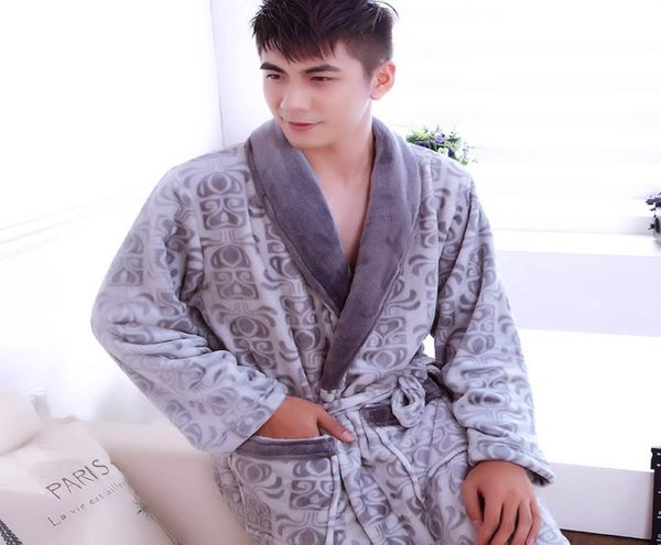 

2017 new warm bath robe male coral fleece nightgowns spa bathrobe men soft nightwear robe male kimono homewear robes plus size7114628, Black;brown