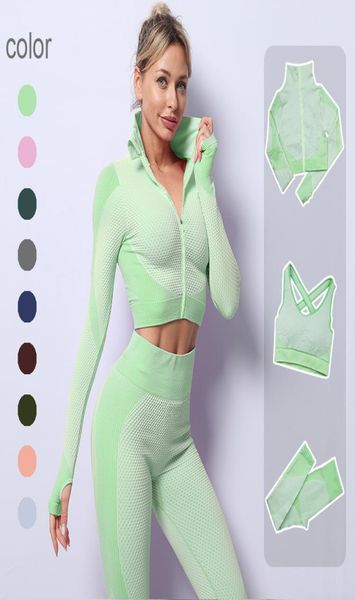 

23pcs seamless women yoga set workout sportswear gym clothing fitness long sleeve crop high waist leggings sports suits 220315514326, White
