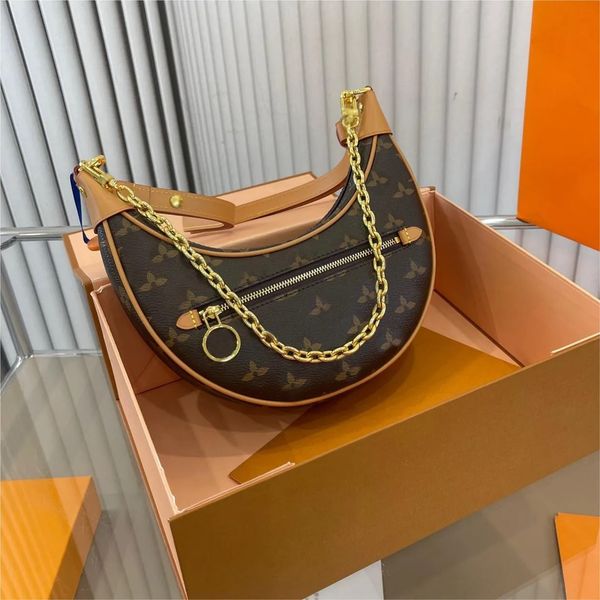 

designer handbag women's shoulder crossbody bags vintage metal chain underarm half moon purse denim loop round zipper marelle pea buns