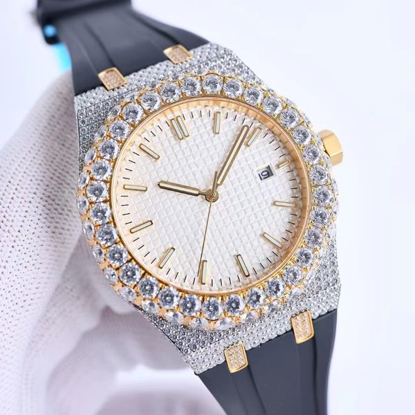 

50th anniversary men's diamond automatic mechanical watch business casual hand-set diamonds imported cowhide strap sapphire mirror accu, Slivery;brown