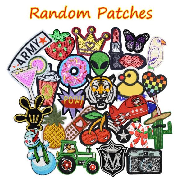 

10 pcs random patches for clothing iron on transfer applique patch for bags jeans diy sew on embroidery stickers2756586, Black