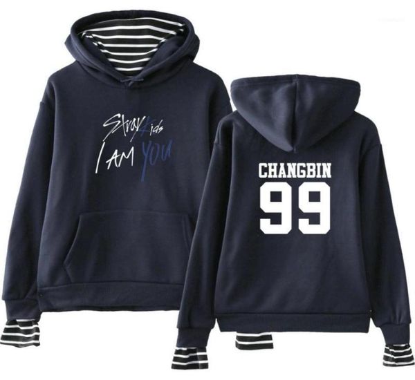 

kpop stray kids fake two piece hoodies menwomen i am you straykids member name print pullovers hip hop clothes17950221, Black